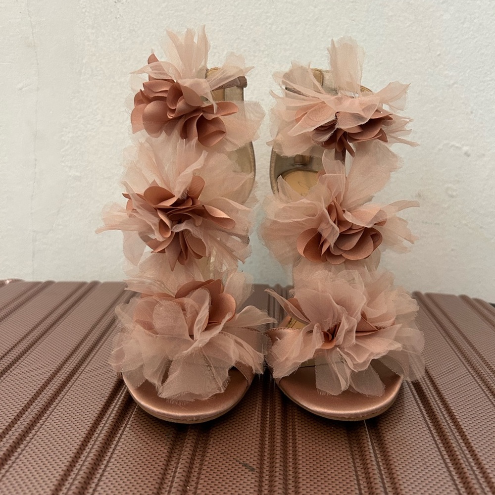 Blush Open Toed Heels with 3D Florals